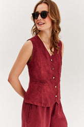 Prachově vínová lněná vesta